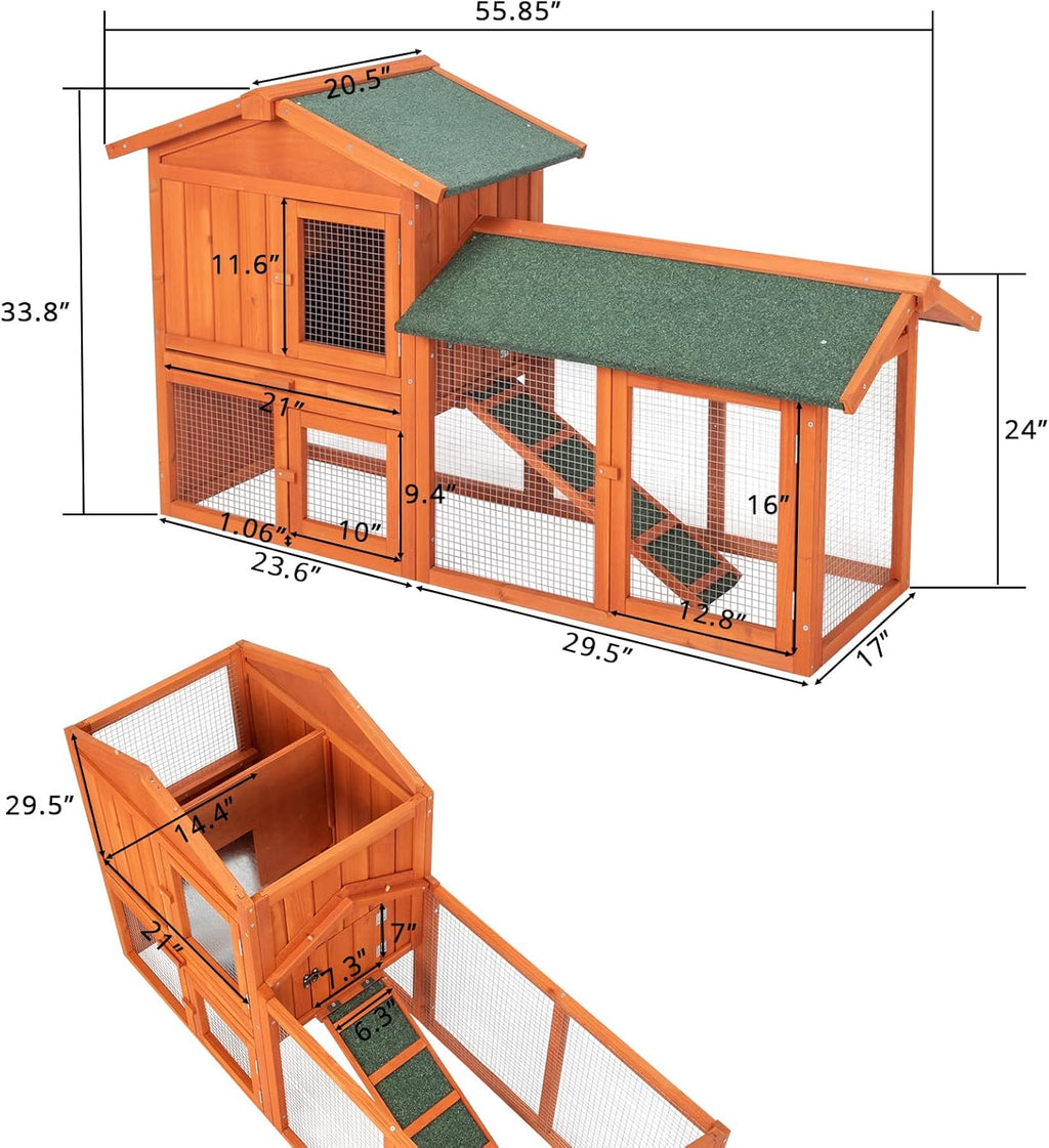61" Wooden Chicken Coop with Waterproof Roof H77340