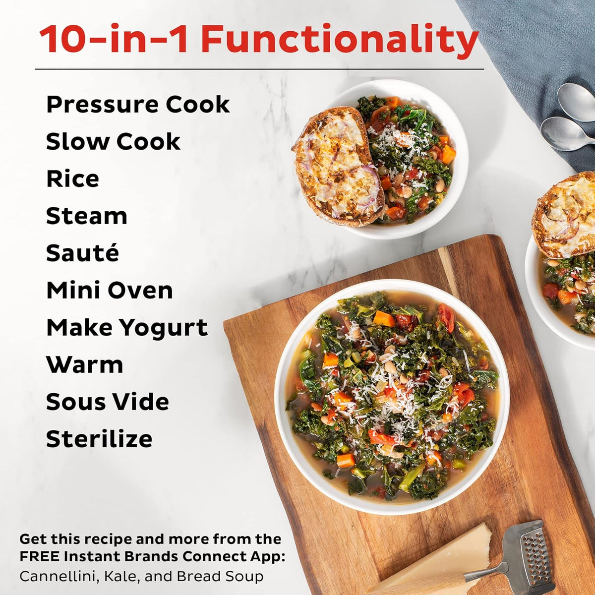 10-in-1 Pressure Cooker, 6 Quart, Stainless Steel Rim H386