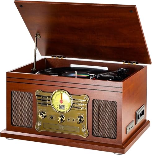 Brown Bluetooth Turntable with Stereo Speakers X970550
