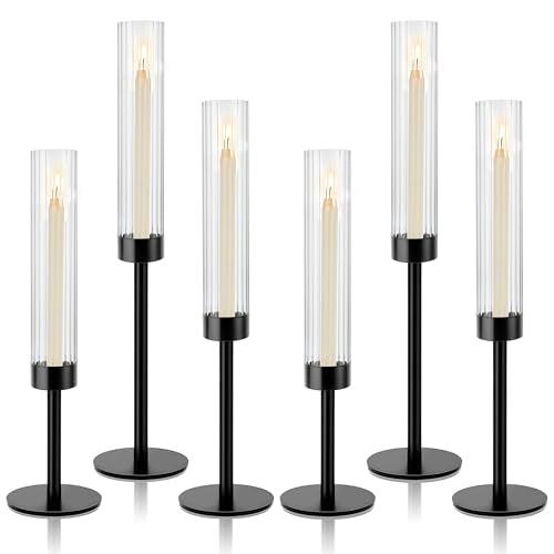 Black Glass Taper Candlestick Holders Set of 6 P37591