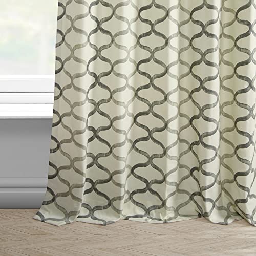 Wavy Silver Grey Grommet Geometric Printed Cotton Curtains 108 Inches Long 1 Panel H3681