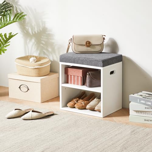 White 2 Tier Shoe Storage Bench with Cushion X292325