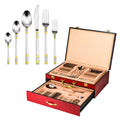 75-Piece 18/10 Stainless Steel Gold-Plated Cutlery Set with Wood Storage Case D1165