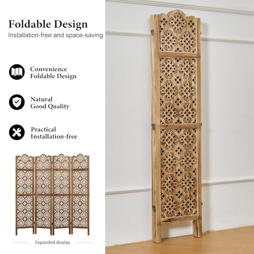 4 Panel Antique Brown Wood Room Divider I16338