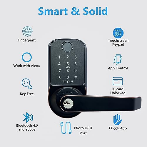 5 in 1 Fingerprint Biometric Door Lock with Touchscreen Keypad (Brush Nickel) O44109