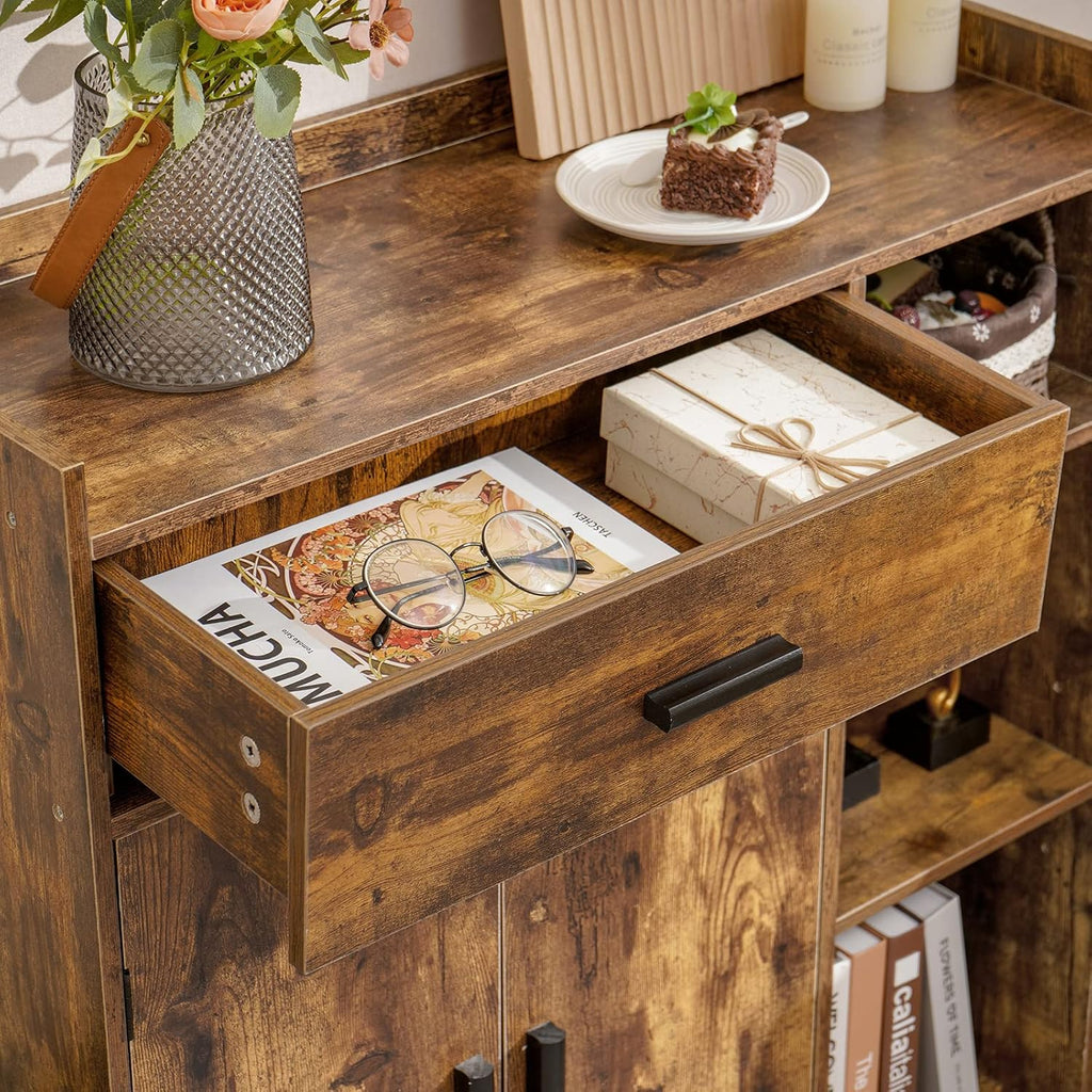 Rustic Brown Storage Cabinet with 1 Drawer 2 Doors 3 Shelves P4333