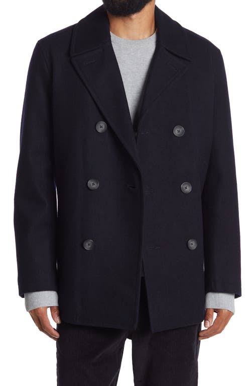 Dark Navy Men's Three-Button Pea Coat Q689