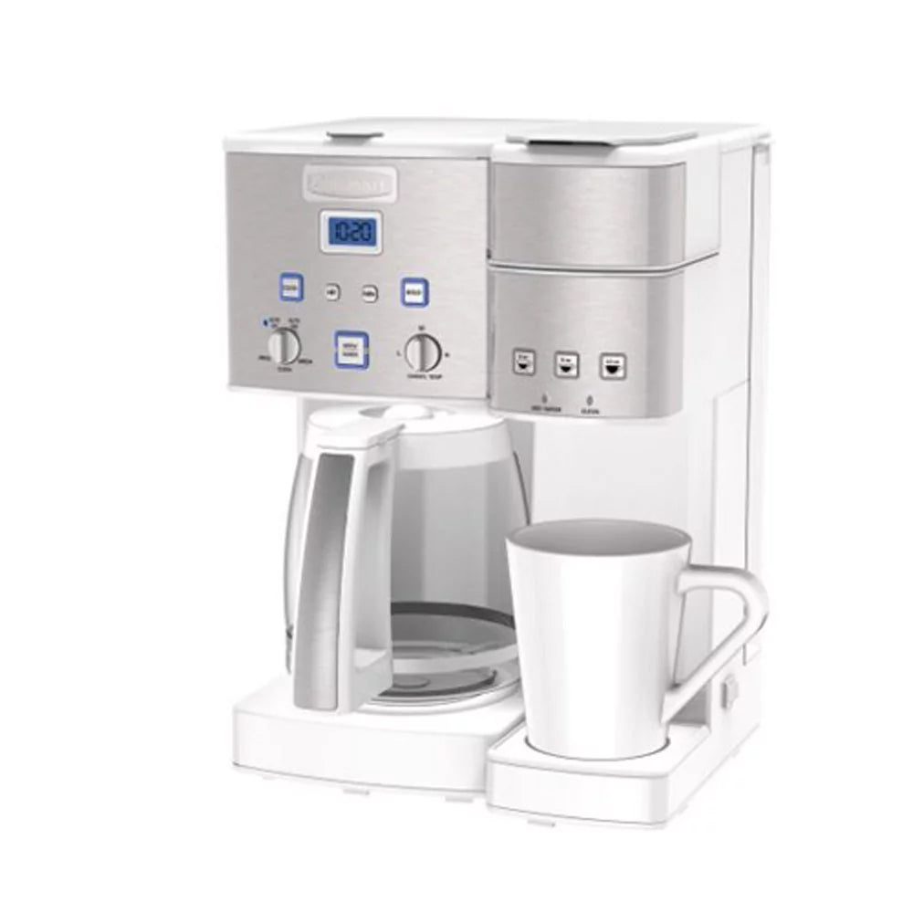 12-Cup Coffeemaker and Single-Serve Brewer, White Bundle with 4 Pack Reusable Stainless Steel Ice Cubes I28455