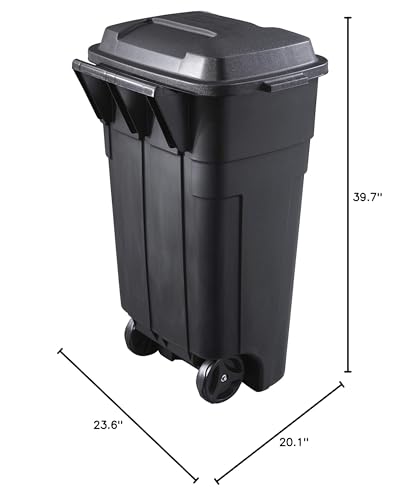 Heavy-Duty Wheeled Trash Can with Lid, 34-Gallon, Black V9070