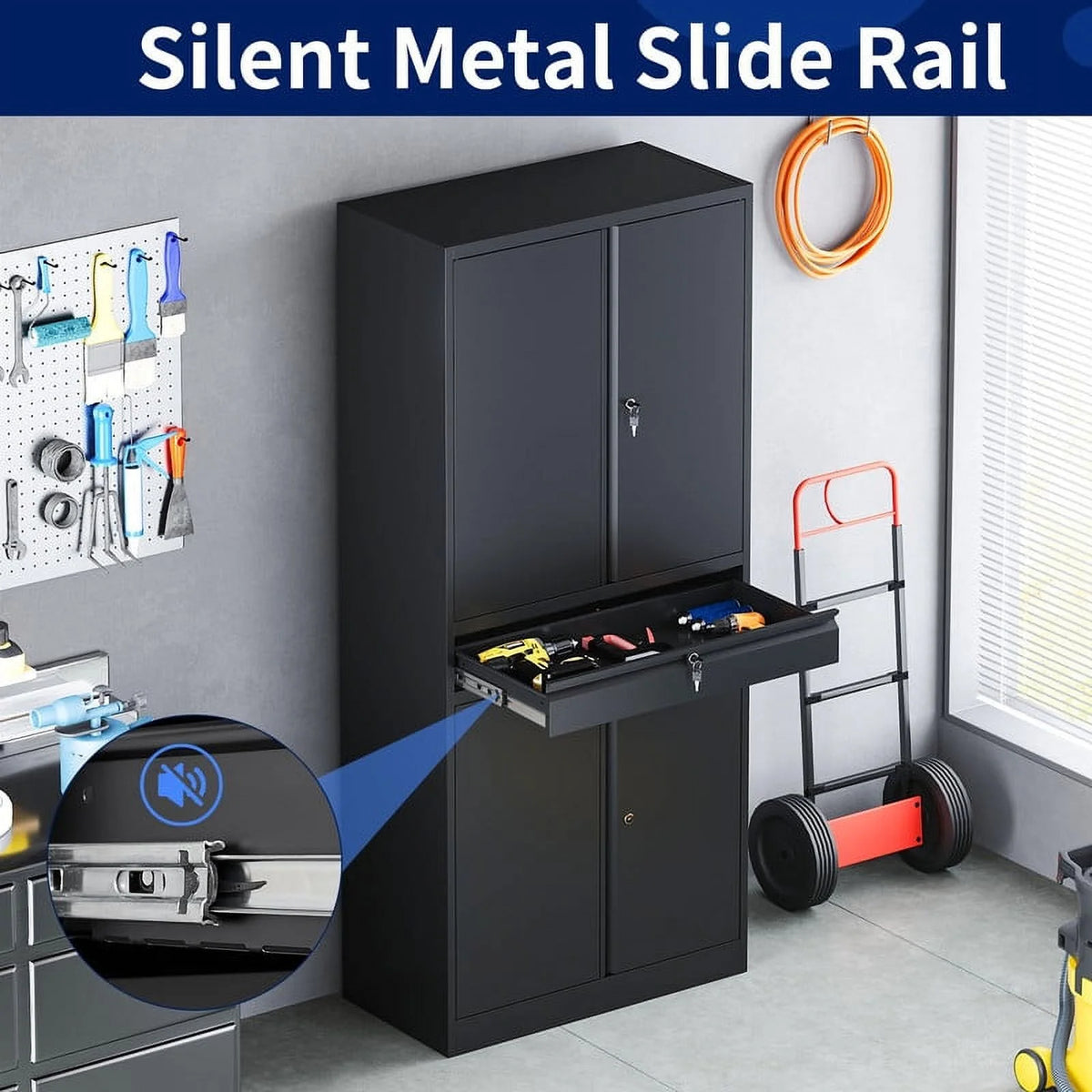 Metal Garage Storage Cabinet with Locking Doors and Adjustable Shelves, 1 Drawer - 71" Steel Locking Cabinet F36780