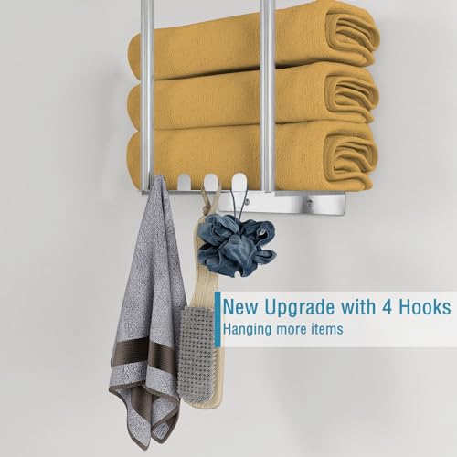 Brushed Nickel 3 Tier Towel Storage Rack with 4 Hooks A28479