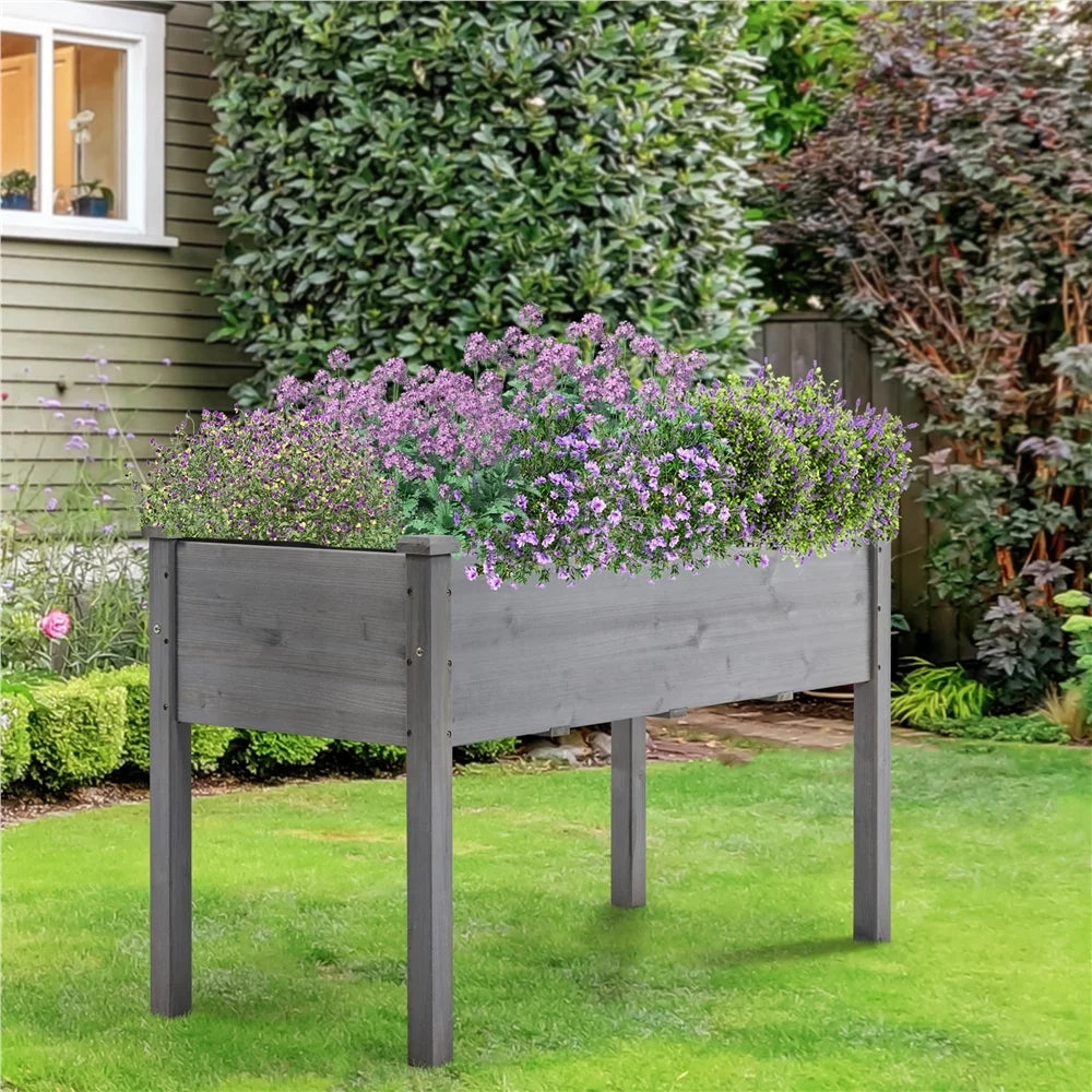 Gray Fir Wood Raised Garden Bed Planter Box P15278