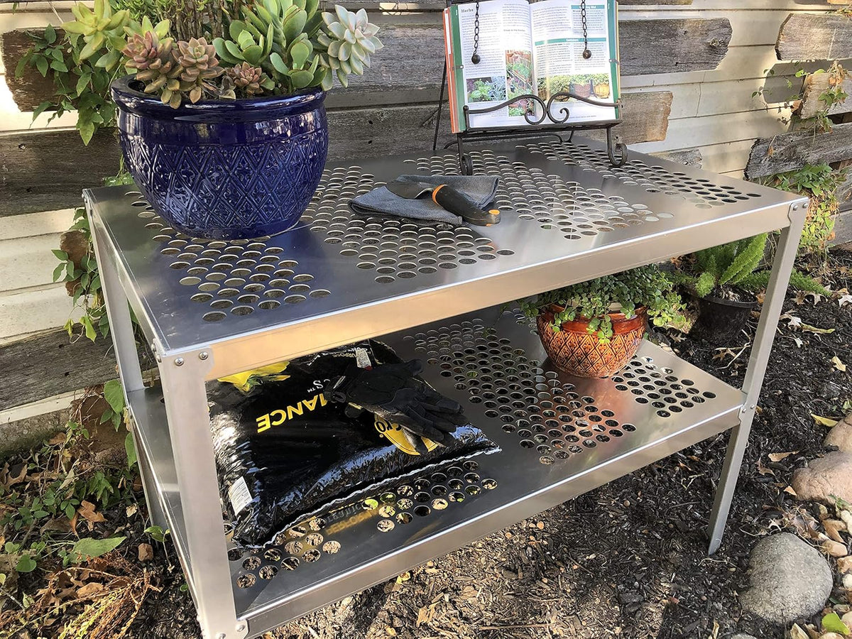 Aluminum Greenhouse Potting Bench and Utility Table with 1 Inch Round Holes R514806