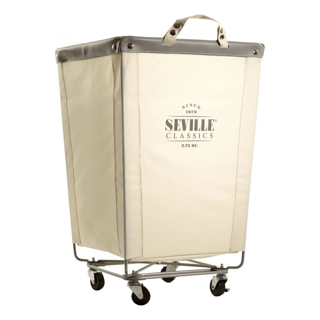 Canvas Laundry Basket Hamper with Wheels, 18.25" D x 18.25" W x 27.5" H, Natural White K167
