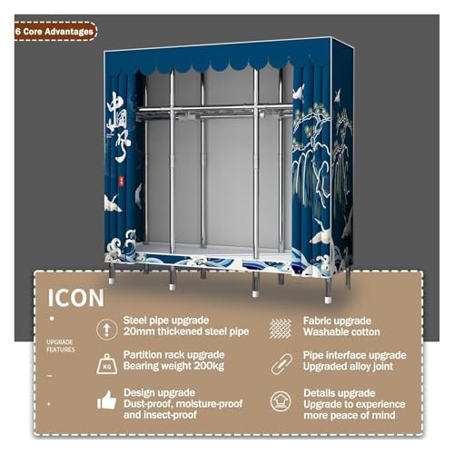 Portable Freestanding Fabric Wardrobe with Clothes Rail And Shelves X587860