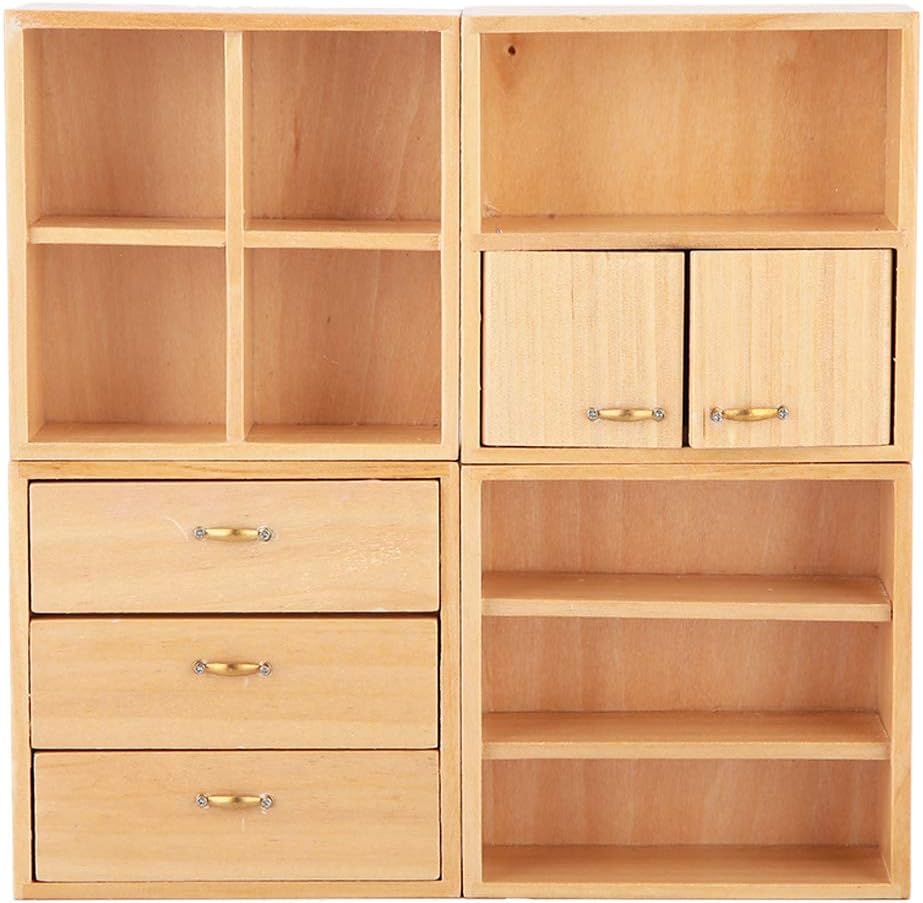 4pcs 1:12 Wooden Dollhouse Cabinet Furniture Set N785876