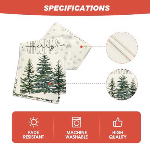 Beige Pine Tree Snowflake Merry Christmas Table Runner 13 x 72 Inch V7280