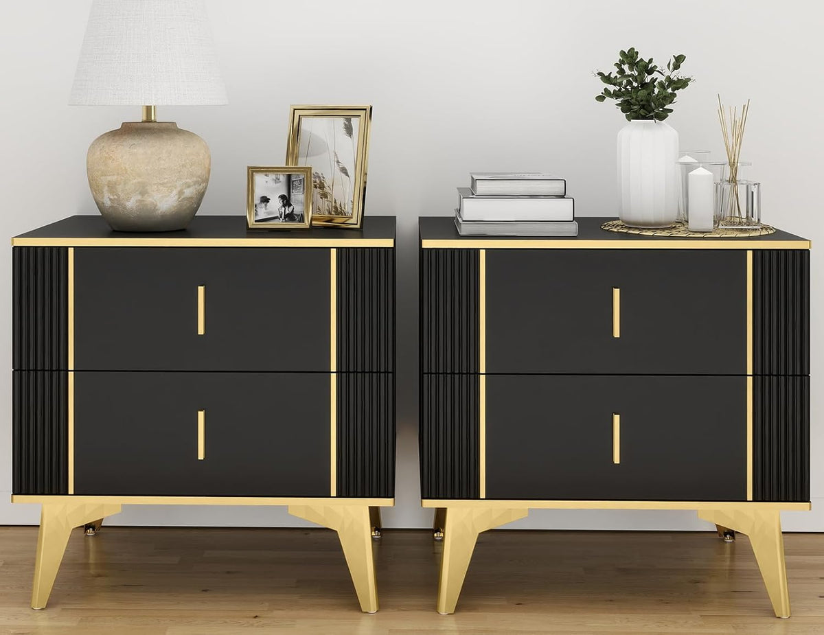Black Nightstand Set of 2 with 2 Wood Drawers F861447
