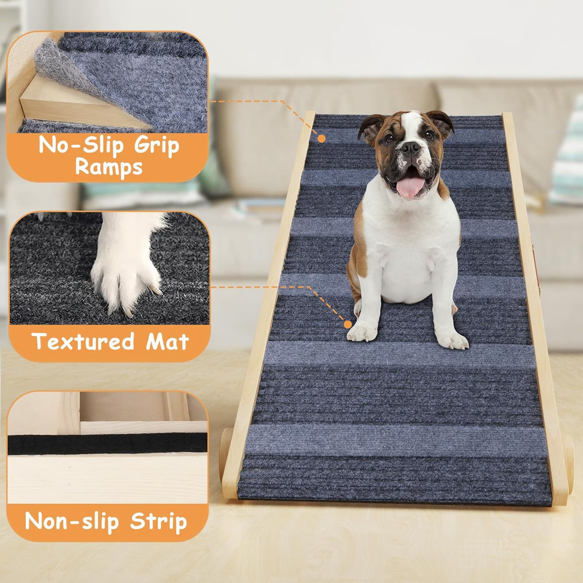 Folding Wooden Pet Ramp, 7 Adjustable Height from 10.8" to 26.6", Supports Up to 200lbs L712