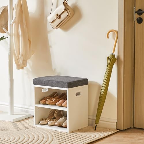 White 2 Tier Shoe Storage Bench with Cushion X292325