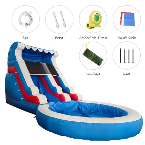 20FT Inflatable Water Slide with Climbing Ladder and Splash Pool K9874