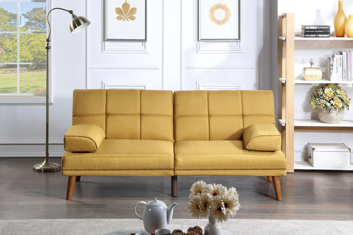 Mustard Polyfiber Adjustable Sofa Bed H4147