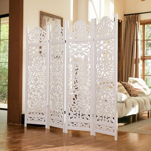 4 Panel Antique Brown Wood Room Divider I16338