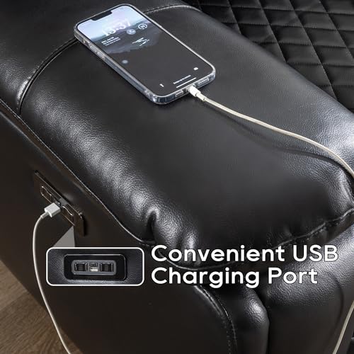 Black Faux Leather Power Reclining 3 Seater Sofa with LED Light F841