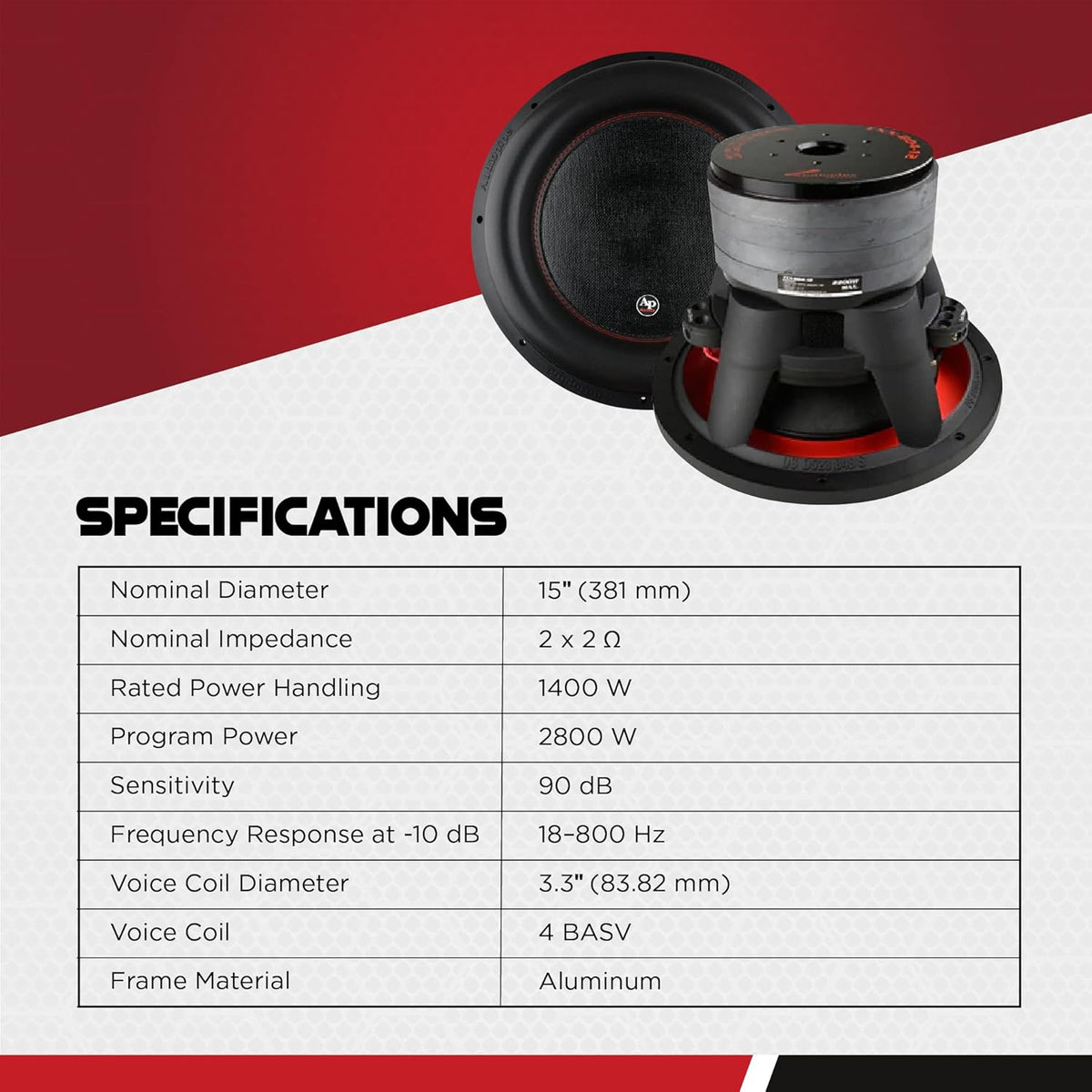 15 Inch Dual 2 Ohm DVC Car Audio Subwoofer Speaker System, Black I221219
