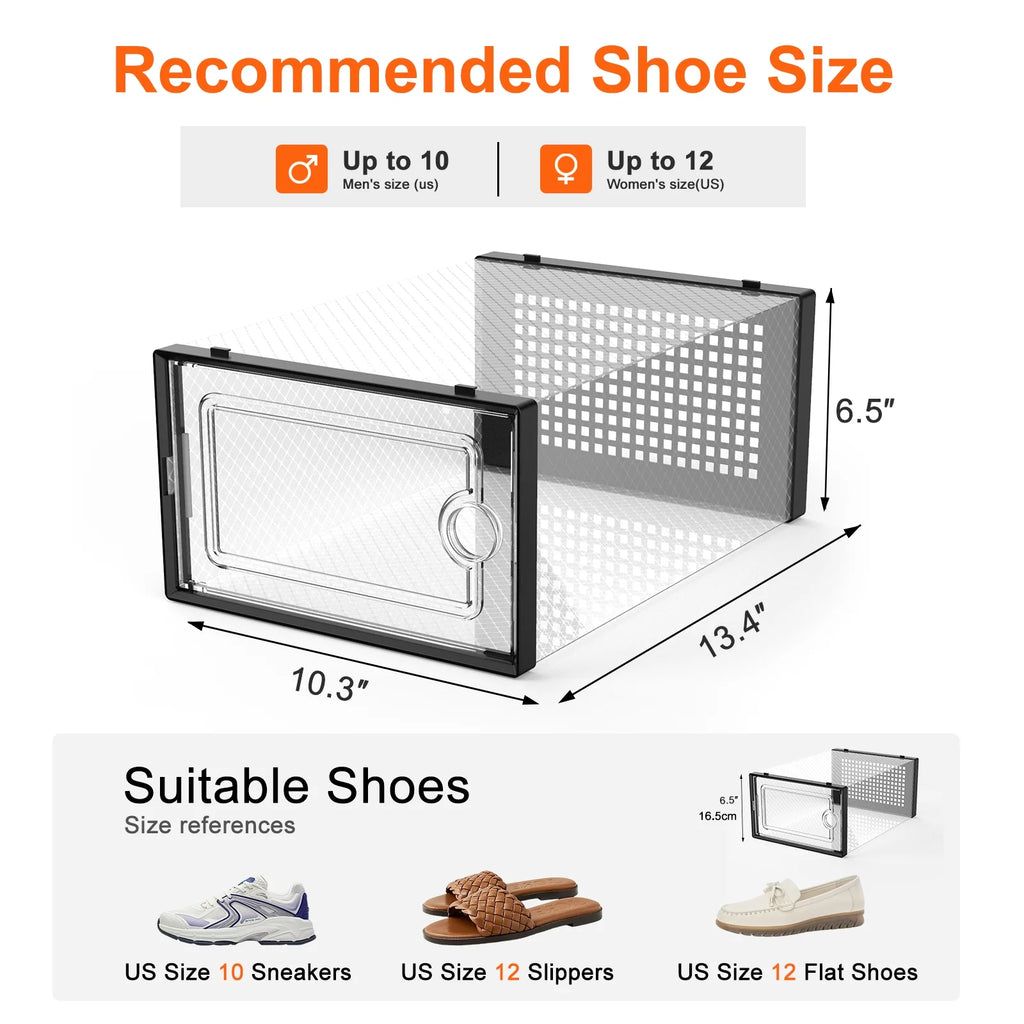 12 Pack Black Plastic Stackable Shoe Storage Box C55591