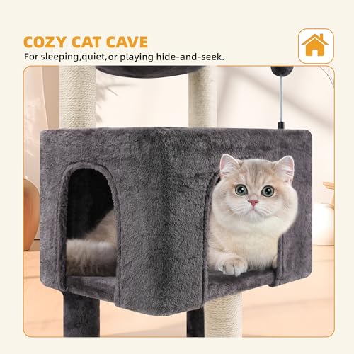 Grey Cat Tree with Cat Condo and Two Hammocks D8805