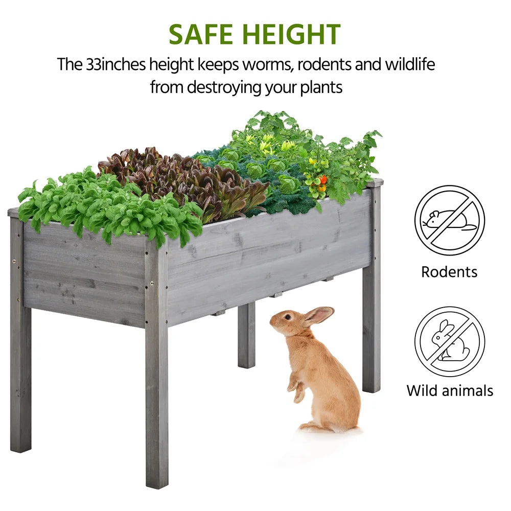 Gray Fir Wood Raised Garden Bed Planter Box P15278