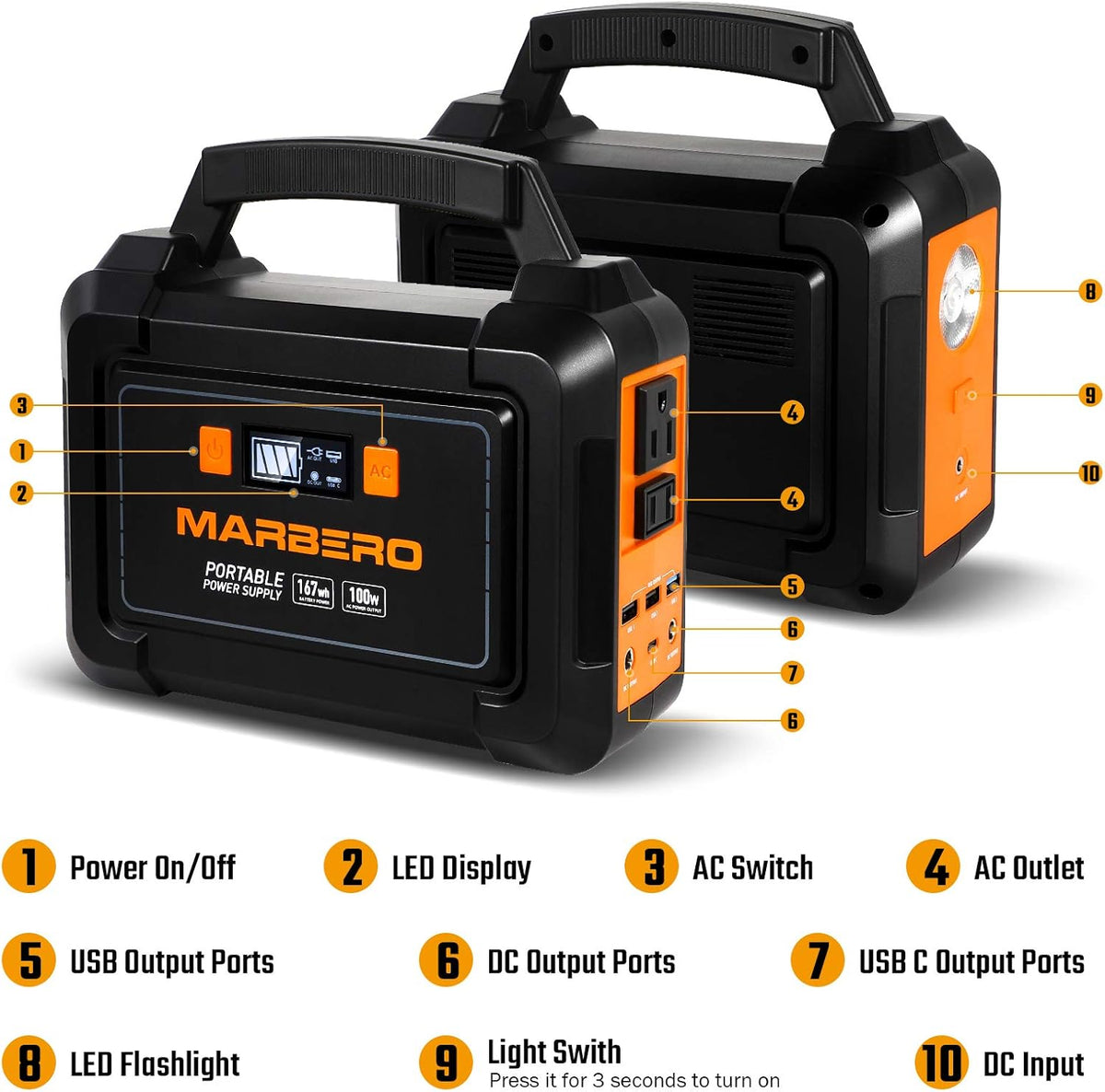 167Wh Portable Power Station with 110V AC Outlet Q7459