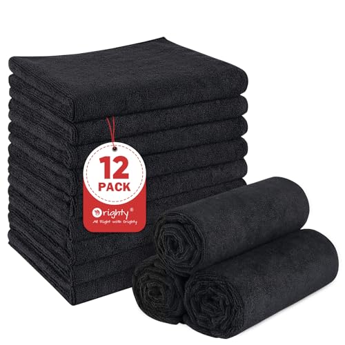 Extra Large Black Salon Towel, Pack of 12, 18 x 30 Inches, Microfiber Towels T7786