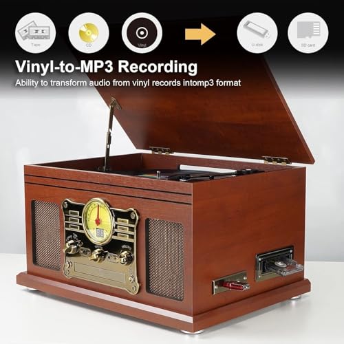 Brown Bluetooth Turntable with Stereo Speakers X970550