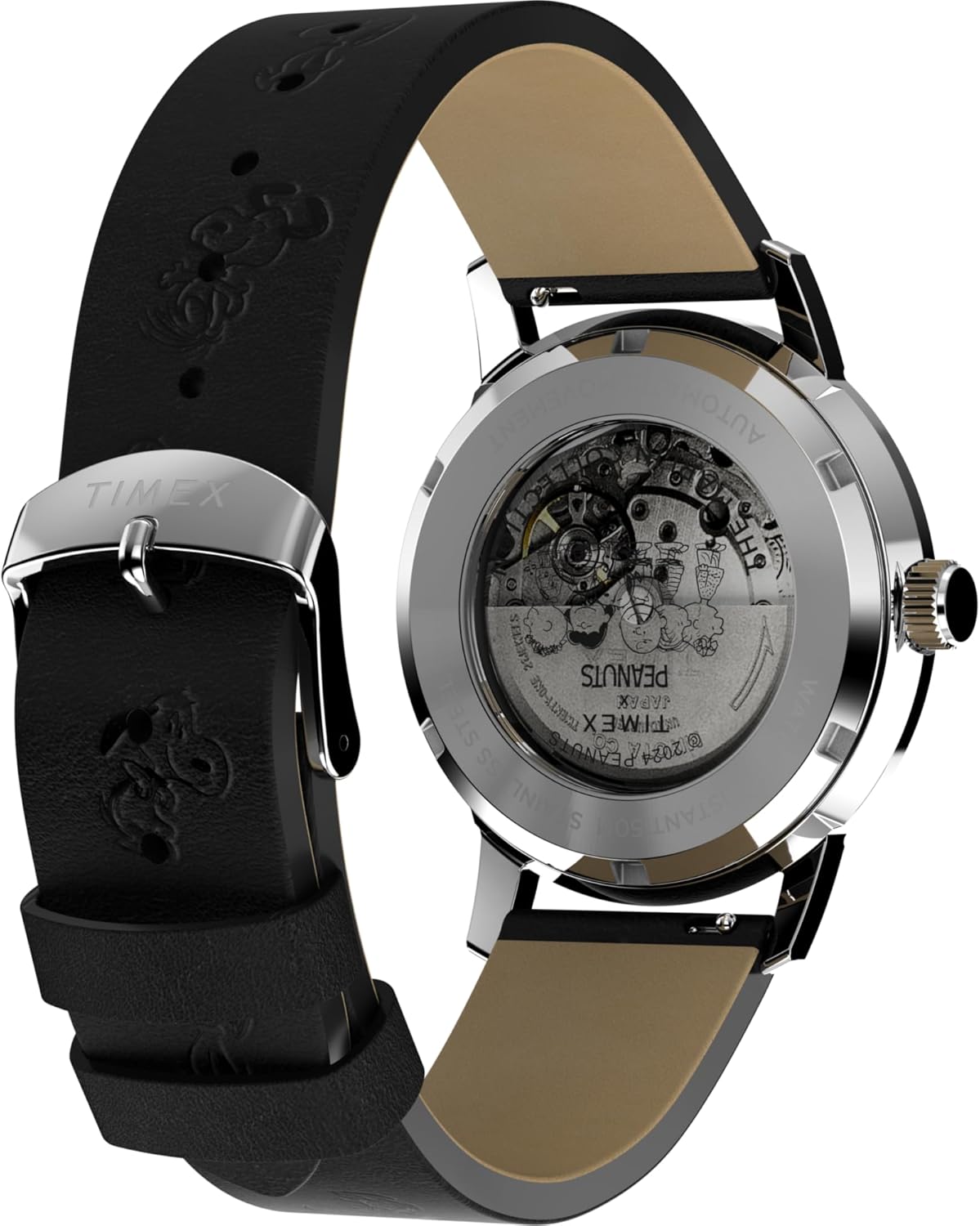 Black Strap Silver-Tone Dial Stainless Steel Automatic Watch Q10684