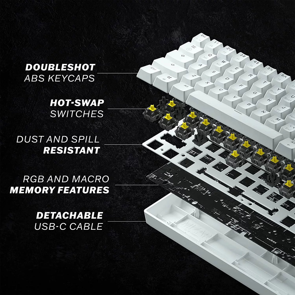 White Gateron Optical Black 61 Keys RGB Mechanical Keyboard F337302