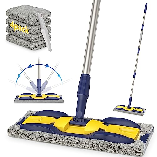 Microfiber Flat Mop with 4X Mop Pads and Adjustable Handle J976