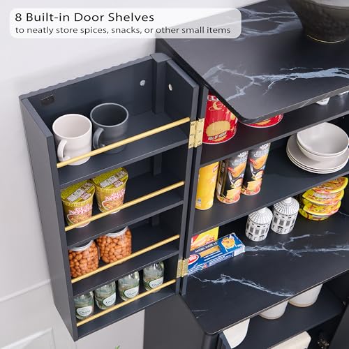 72" Tall Fluted Pantry Storage Cabinet with Adjustable Shelves & Door Racks, Natural Oak Y24422