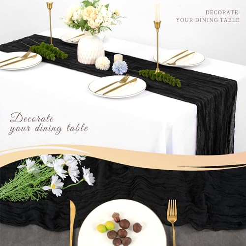 25 Pcs Ivory Cheesecloth Table Runner 10FT Rustic Wrinkled Gauze Table Runner 20x120 inch D2223
