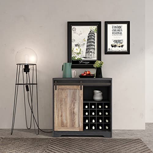 Black Wood Coffee Bar Cabinet with Wine Rack N798672