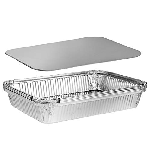 Disposable 4 LB Aluminum Oblong Baking Pans 12'' X 8'' X 2'' Inch With Cardboard Lids Bakeware Pack of 10 Pans and 10 Lids I24762