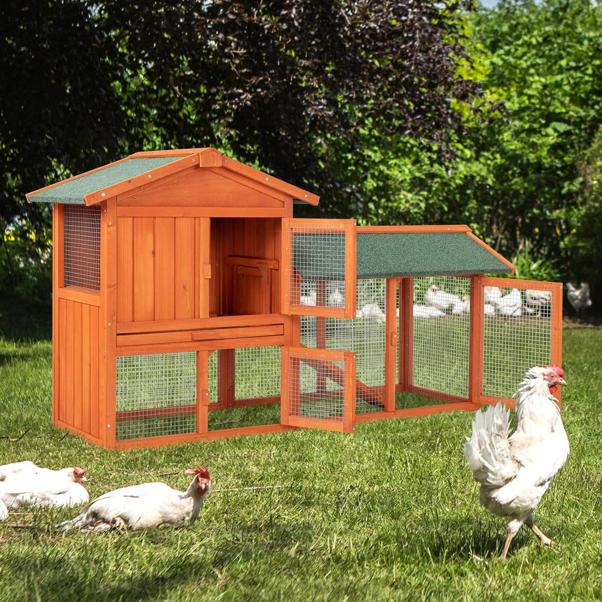 61" Wooden Chicken Coop with Waterproof Roof H77340