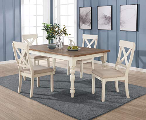 5-Piece Dining Table Set with Cross Back Chairs, Blue and Brown N5625
