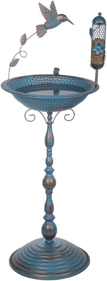 36" Bird Bath with Flower Planter Pedestal + 40" Metal Tall Pedestal Bird Baths P3063