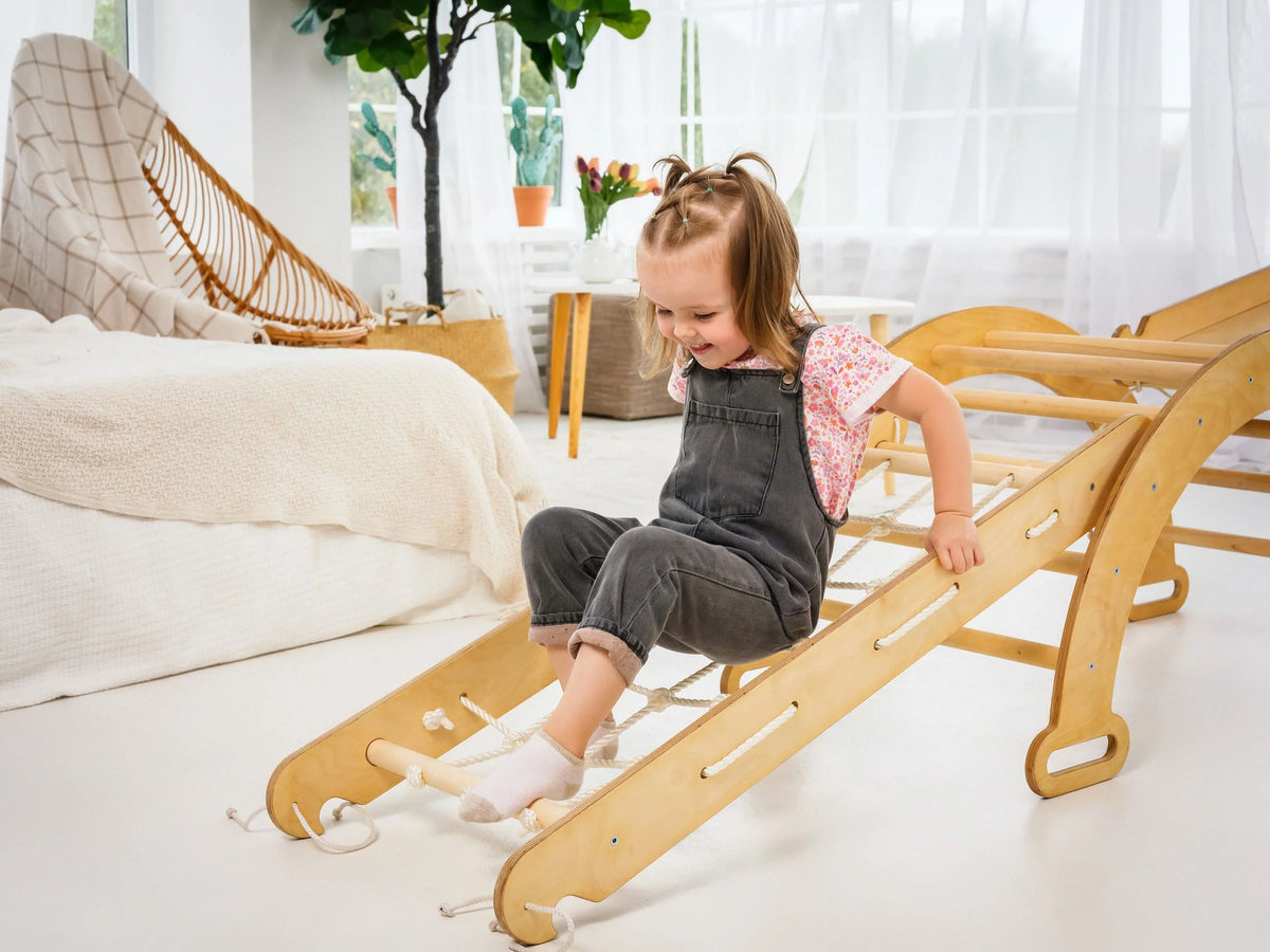 Wooden Foldable Triangle Ladder Climbing Arch Slide Board Spider Net E1618