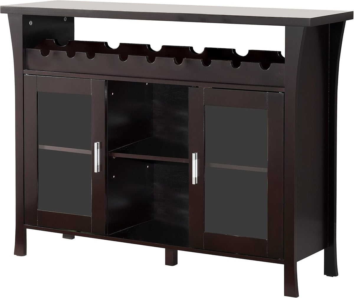 Espresso Wine Rack Buffet Server Console Table with Glass Doors L450963