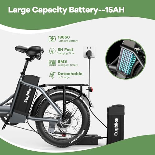 1000W Foldable Electric Bike, 48V 15Ah Removable Battery, 20" Fat Tire, 7 Speed U9578