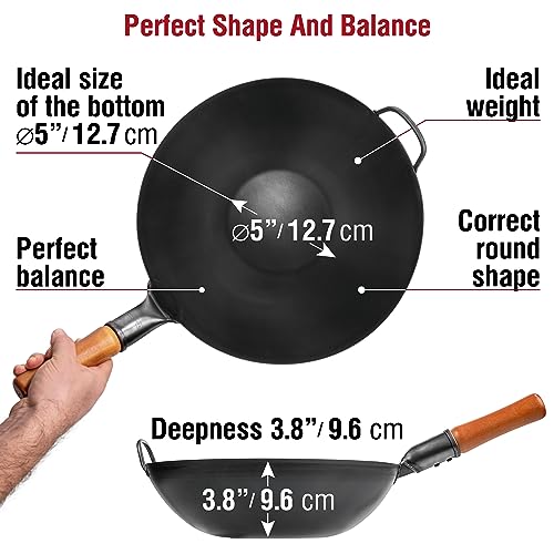 13.5" Flat Bottom Carbon Steel Wok Pan E68555