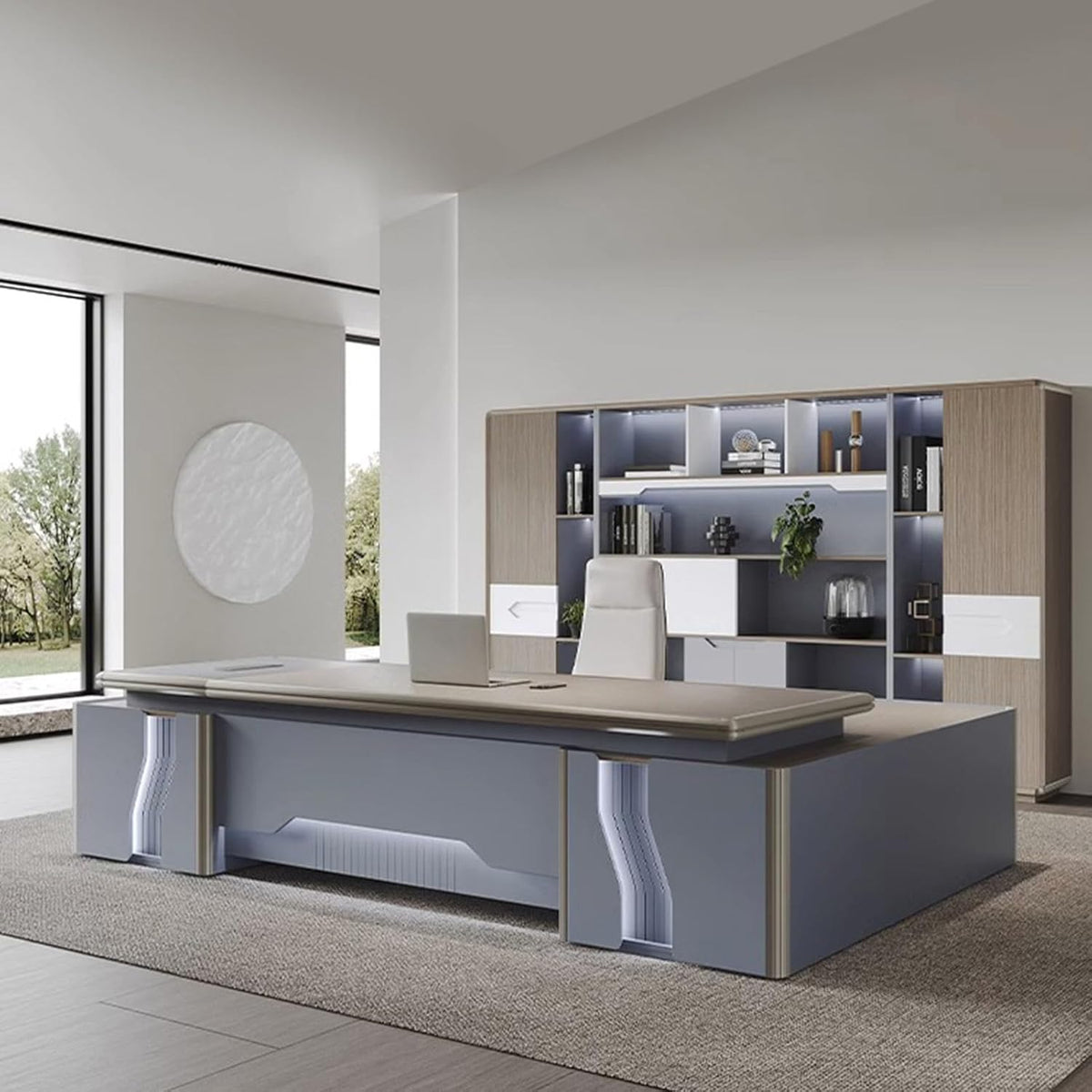 L Shaped Computer Desk with Drawers Cabinet O333854